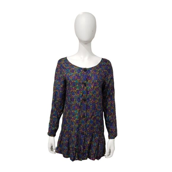 Vintage Betty & Shelia Abstract Warm Tone Peplum Hem Top 80's/90's - Picture 1 of 16